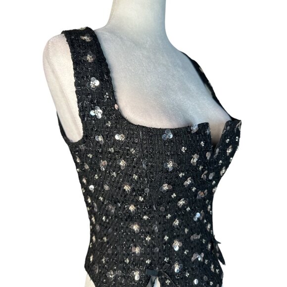 GUIZIO Arlo Corset in Black Medium New Womens Sequin Sleeveless Tank Top - Picture 9 of 17
